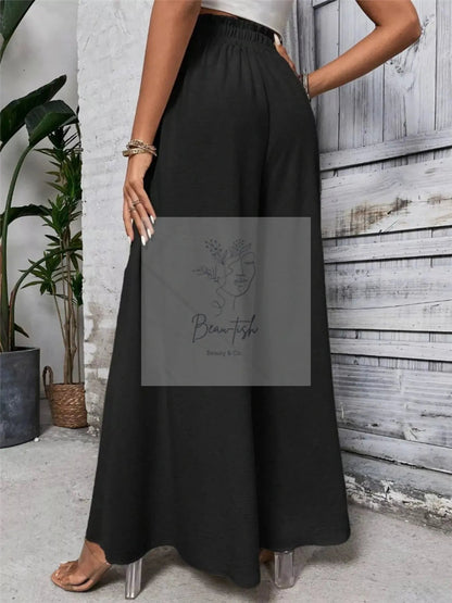 Wide Leg Drawstring Waist Casual Pants