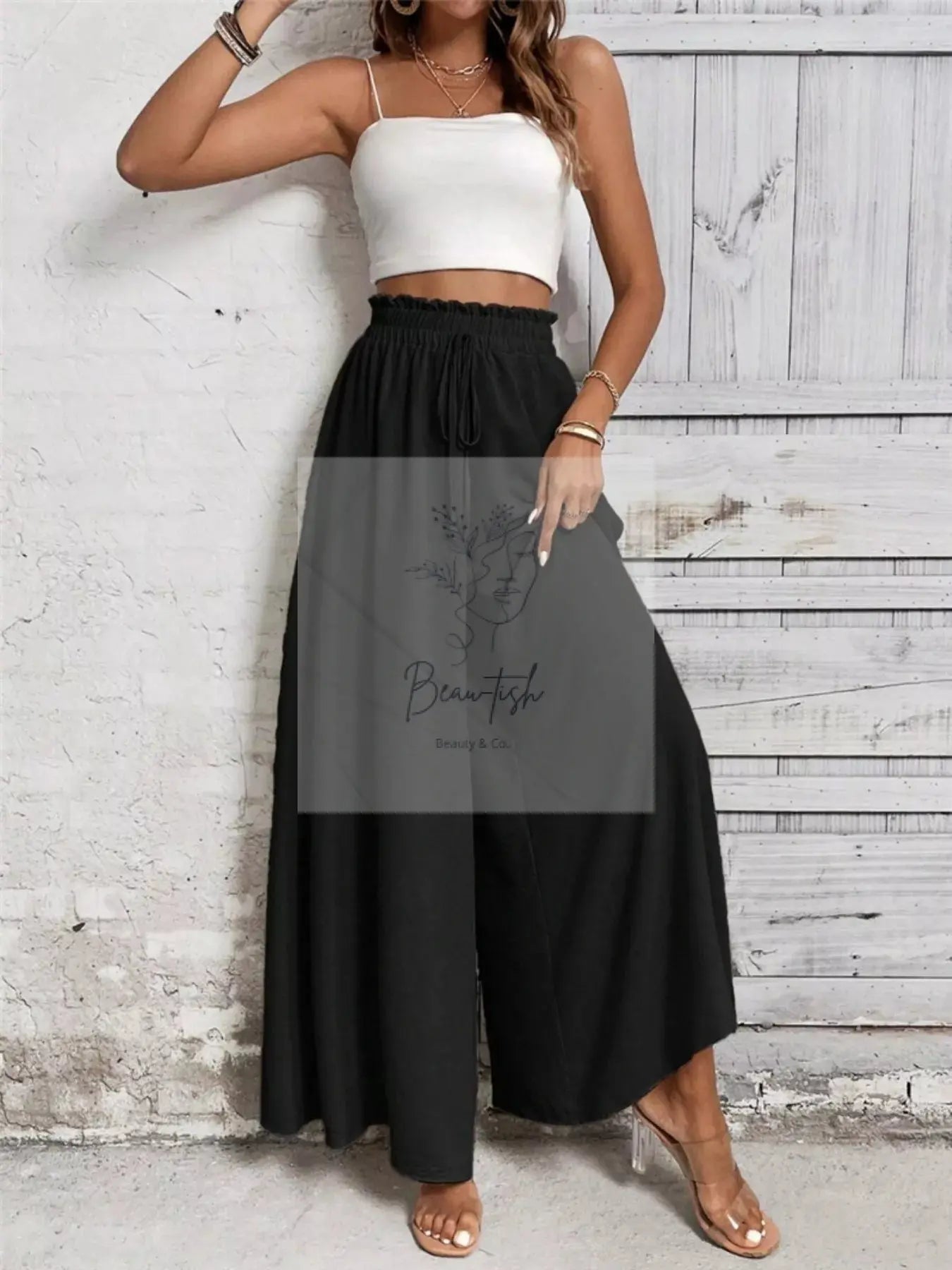 Wide Leg Drawstring Waist Casual Pants