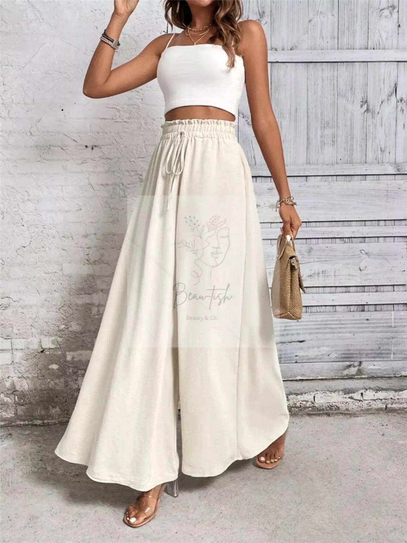 Wide Leg Drawstring Waist Casual Pants