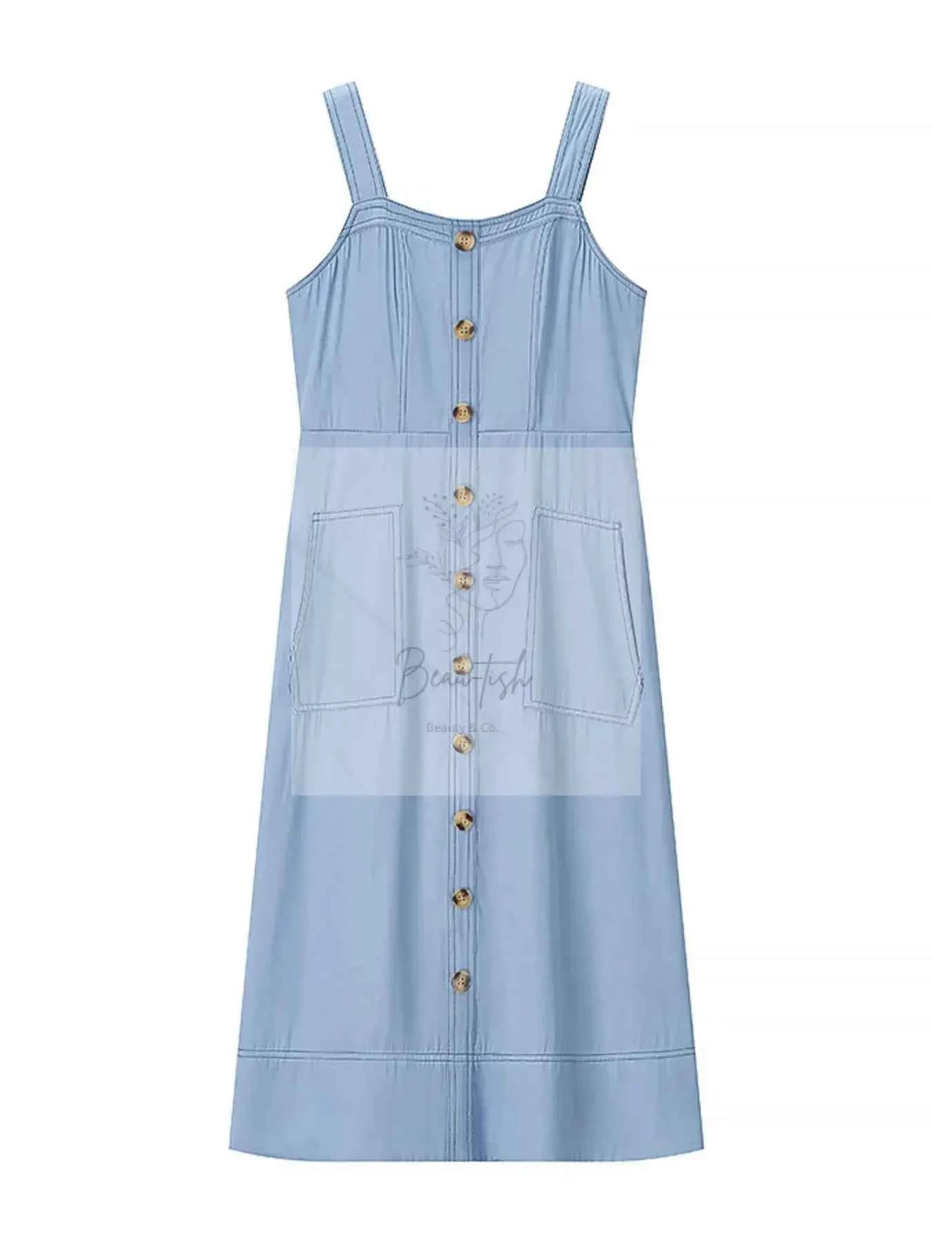 Wide Strap Sweetheart Neck Denim Dress