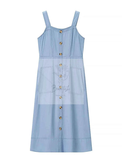 Wide Strap Sweetheart Neck Denim Dress