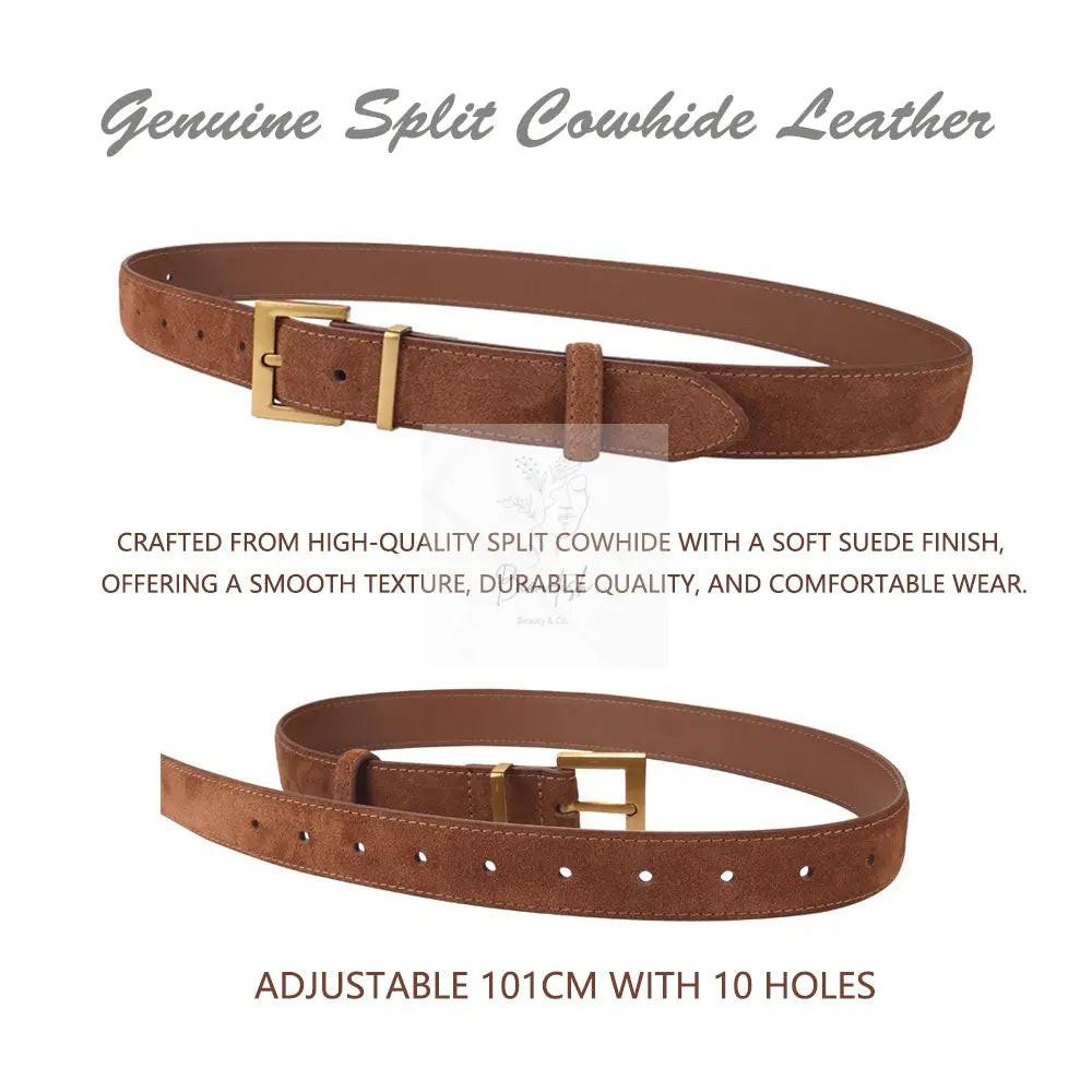 Women's Genuine Suede Leather Belt Classic Pin Buckle Cowhide Belts (Caramel)