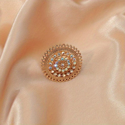 Women's Ring Creative Sunflower Inlaid Rhinestone Opening Round Ring Suitable