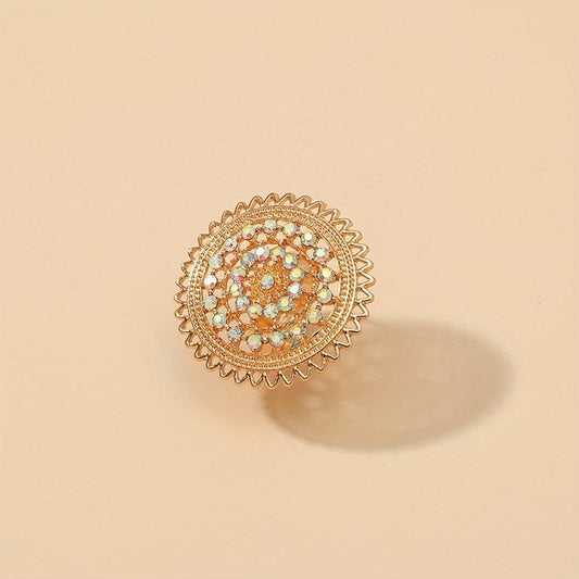 Women's Ring Creative Sunflower Inlaid Rhinestone Opening Round Ring Suitable