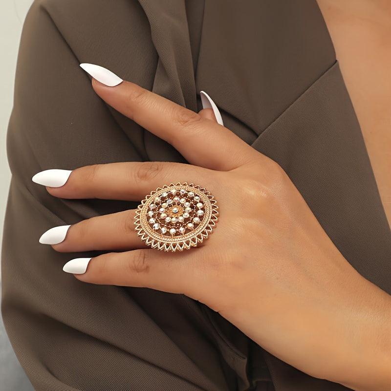 Women's Ring Creative Sunflower Inlaid Rhinestone Opening Round Ring Suitable