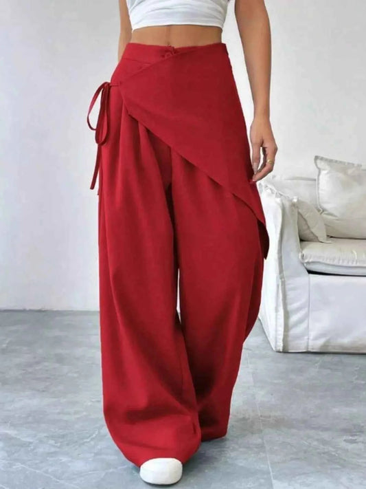 Wrap-Front Wide-Leg Pants