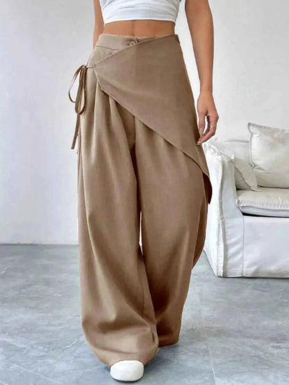 Wrap-Front Wide-Leg Pants