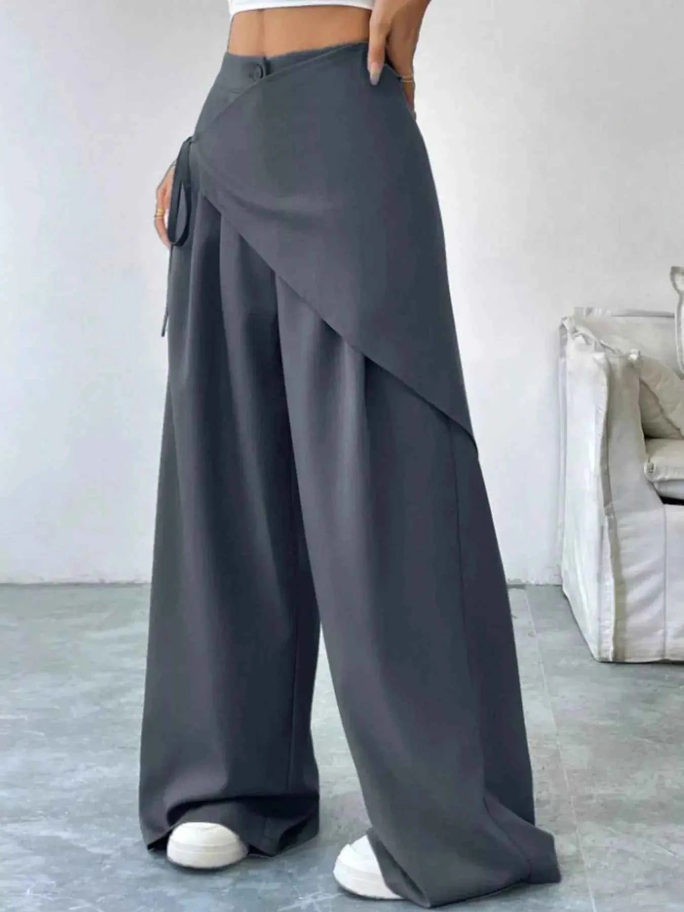 Wrap-Front Wide-Leg Pants