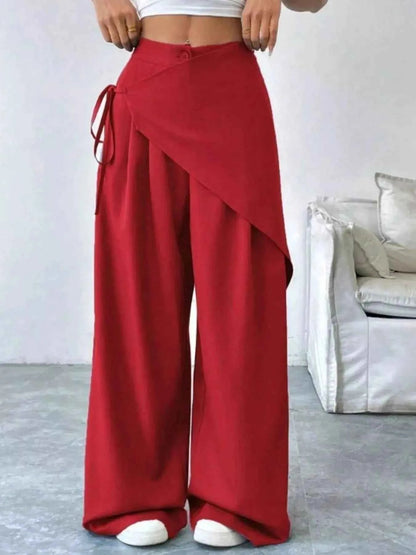 Wrap-Front Wide-Leg Pants