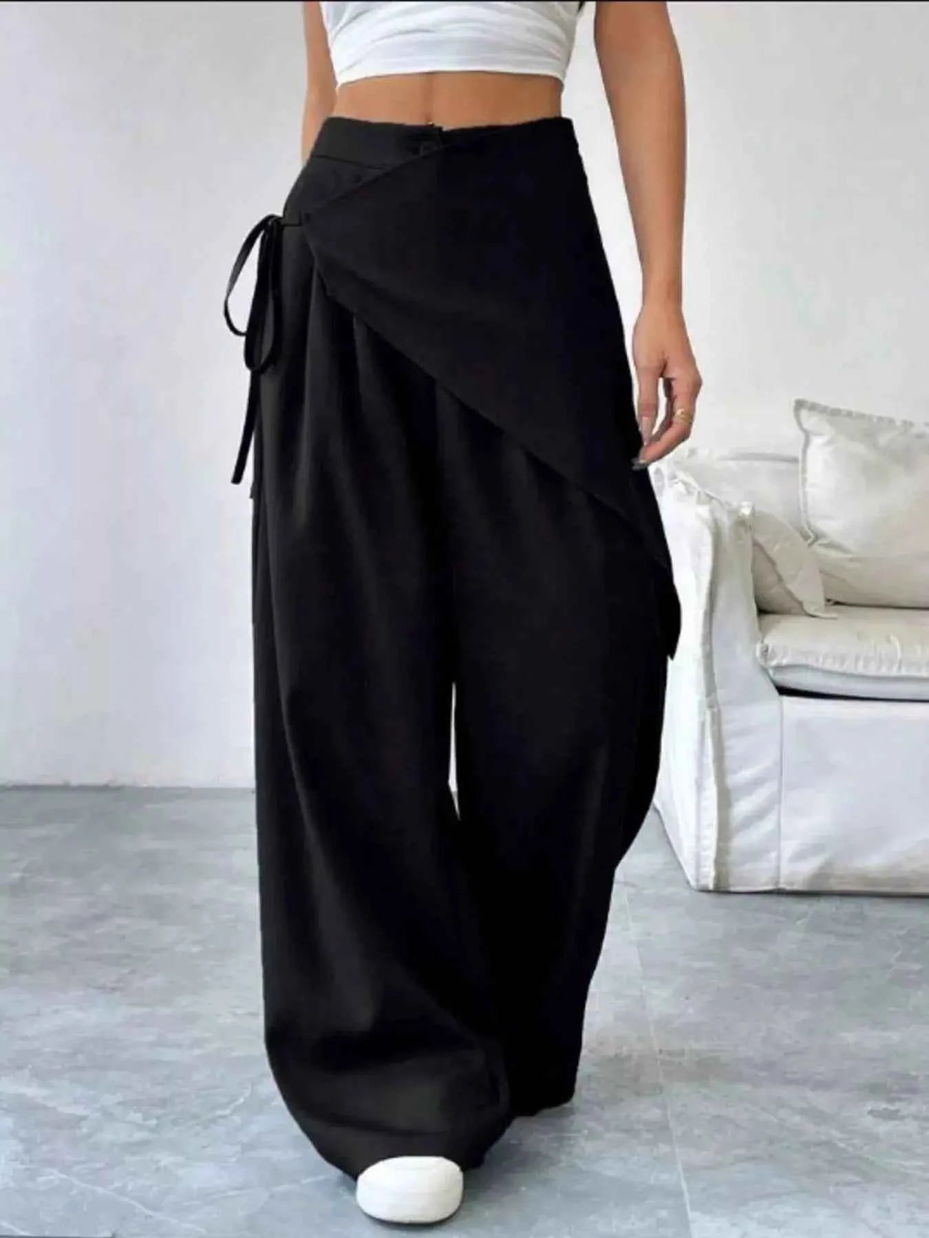 Wrap-Front Wide-Leg Pants