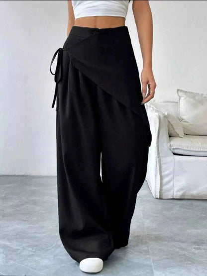Wrap-Front Wide-Leg Pants