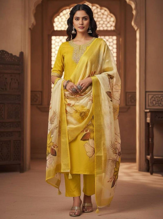 Yellow Sequin Embroidered Trouser Suit