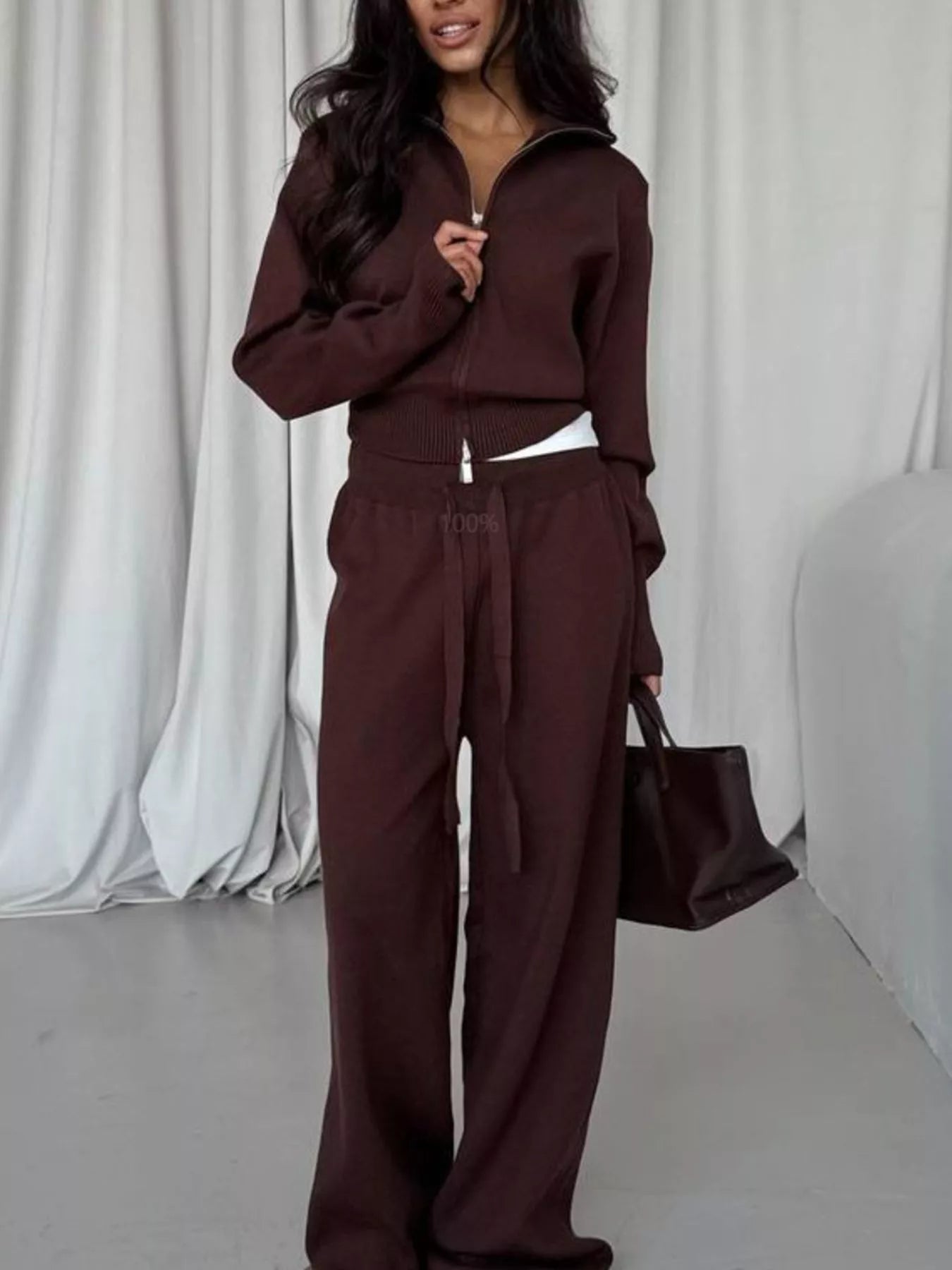 Zip - Up Outerwear and Drawstring Pants Set