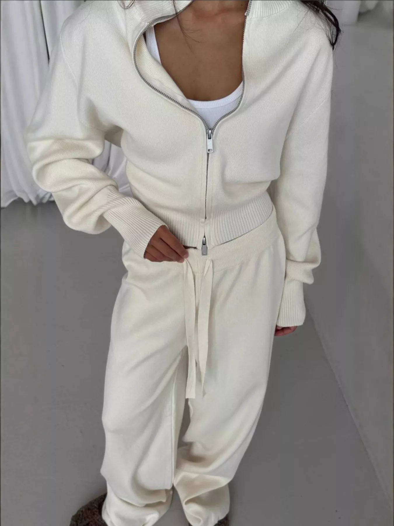 Zip - Up Outerwear and Drawstring Pants Set