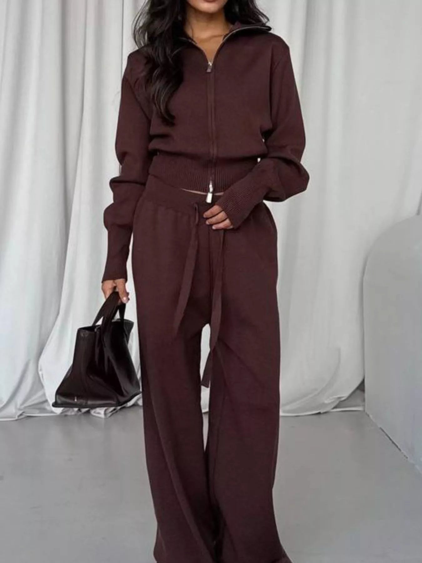 Zip - Up Outerwear and Drawstring Pants Set