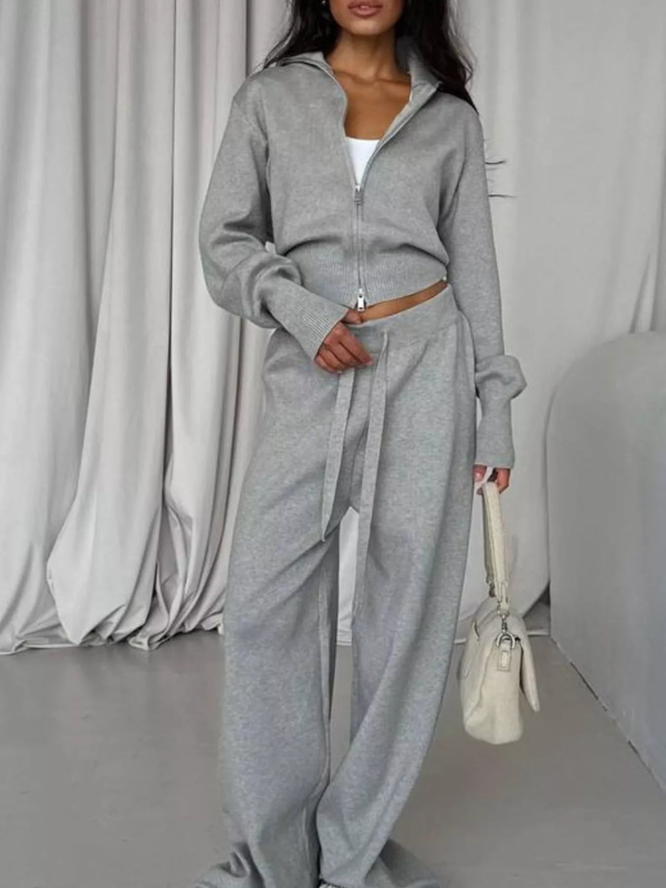 Zip - Up Outerwear and Drawstring Pants Set