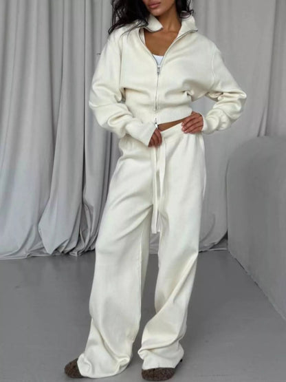 Zip - Up Outerwear and Drawstring Pants Set