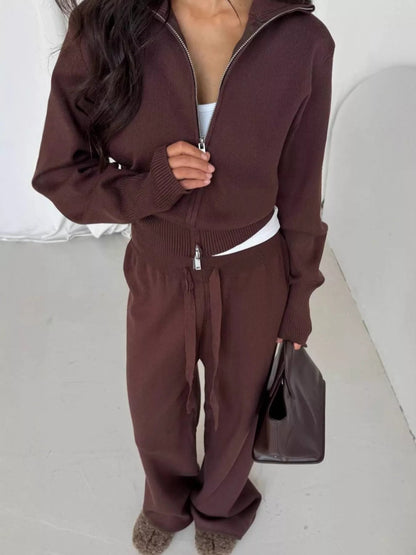 Zip - Up Outerwear and Drawstring Pants Set