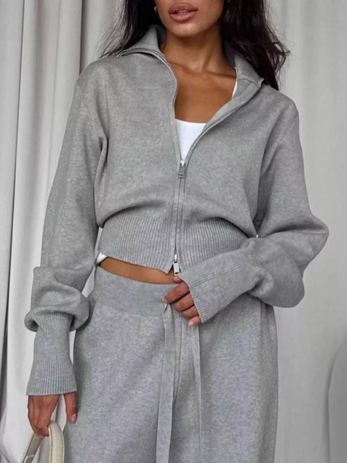 Zip - Up Outerwear and Drawstring Pants Set