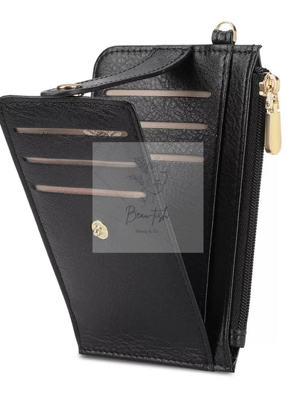 Zippered Leather Card Holder Wallet