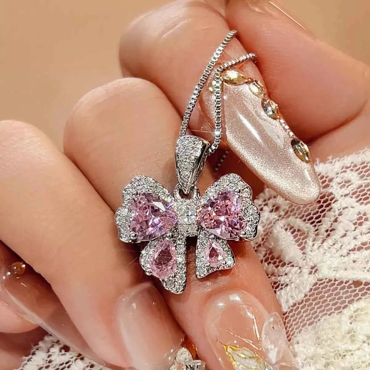 Zircon Bow Pendant Necklace